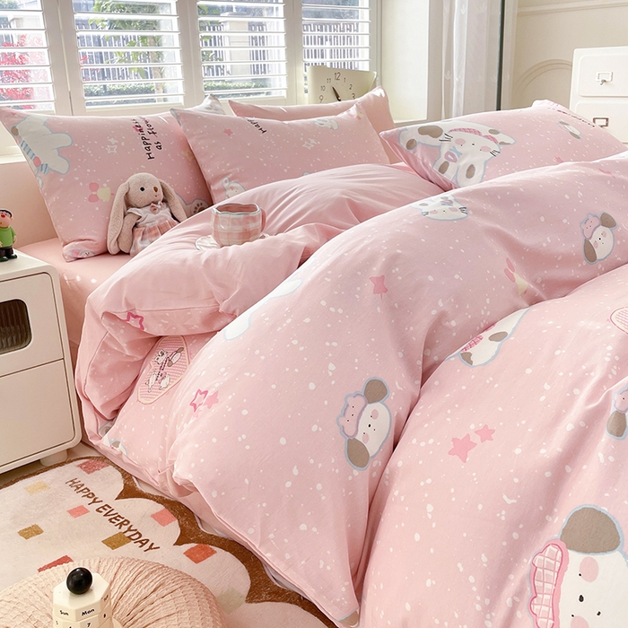 91家纺网 家纺一手货源 找家纺 宜家坊 2025全棉13070单被套印花小清新卡通碎花纯棉单品被套枕套（有预缩售后无忧 免费提供买家秀） 兔与狗