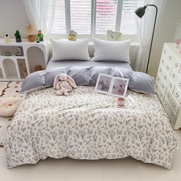 91家纺网 家纺一手货源 找家纺 宜家坊 2025热款全棉四件套学生床三件套单品床单床笠单被套印花小清新卡通碎花纯棉三四件套 白芨