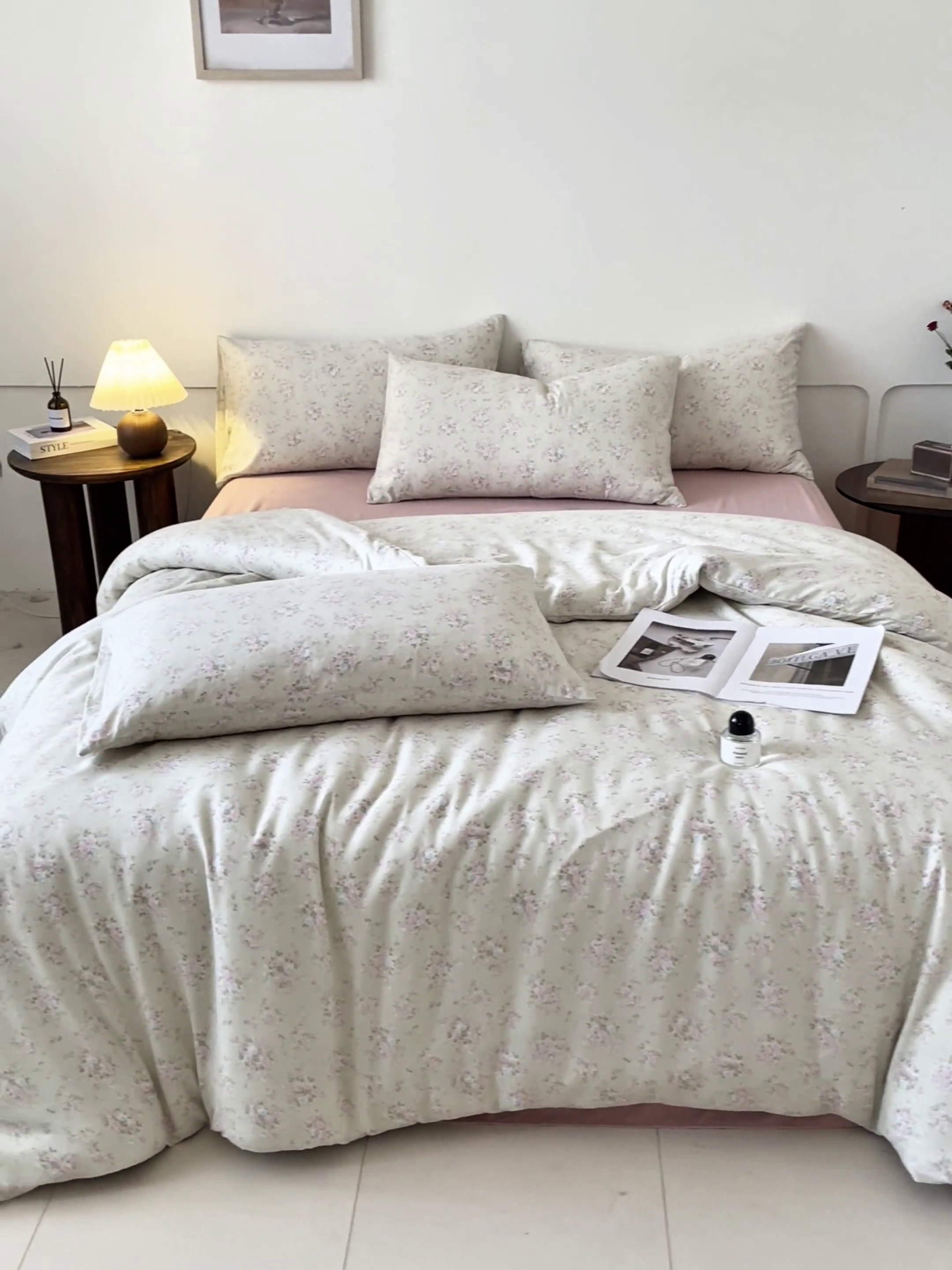 91家纺网 家纺一手货源 找家纺 诺梵家纺 2025新款有氧双层纱印花四件套 春序