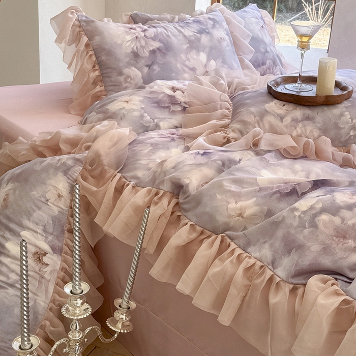 91家纺网 家纺一手货源 找家纺 仟网汇 2025新款韩版棉代尔法式四件套 迷迭香