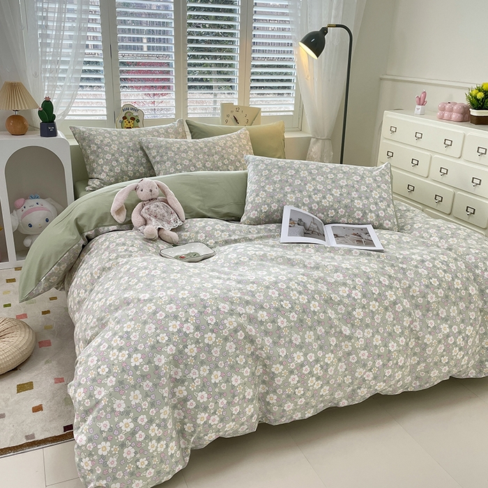 91家纺网 家纺一手货源 找家纺 宜家坊 2025热款全棉四件套学生床三件套单品床单床笠单被套印花小清新卡通碎花纯棉三四件套 木棉花