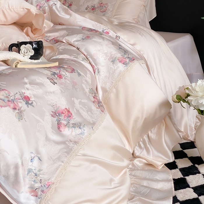 91家纺网 家纺一手货源 找家纺 （总）黛舒家居 2025新款兰精天丝刺绣提花四件套-梦蝶