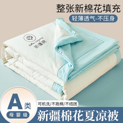 晓时候 2025新款无印风水洗棉新疆棉花被夏被夏凉被空调被子 素夏-奶白绿