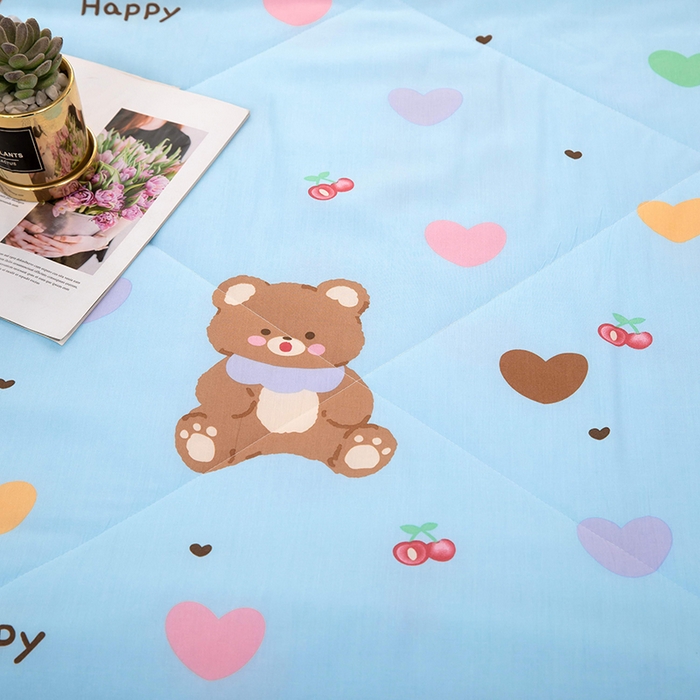 91家纺网 家纺一手货源 找家纺 天瑜 2024新款棉绸苏香绸舒香绸夏被人造棉夏凉被 爱心熊蓝