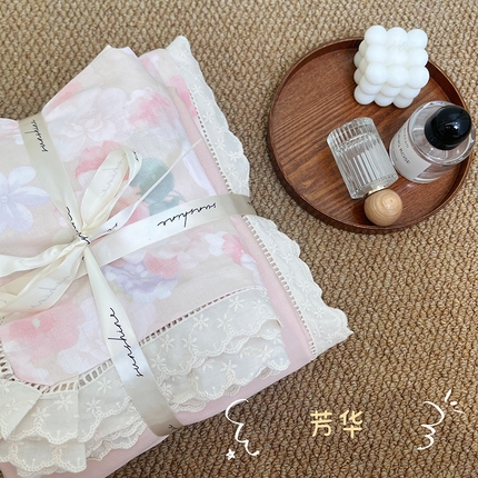 荣轩家居 2025新款全棉双层纱镂空花边工艺款四件套 芳华