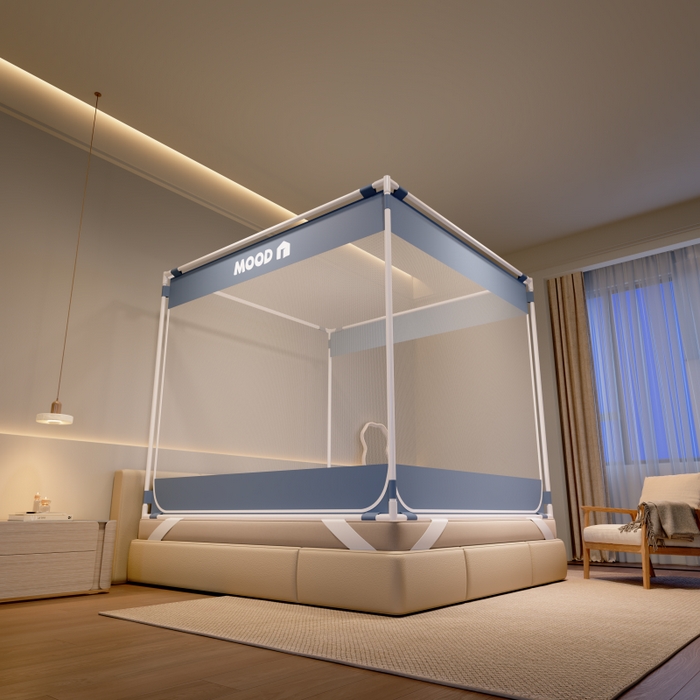 91家纺网 家纺一手货源 找家纺 卓尔居 2025新款成人坐床外穿蚊帐系列-mood mood.蓝灰