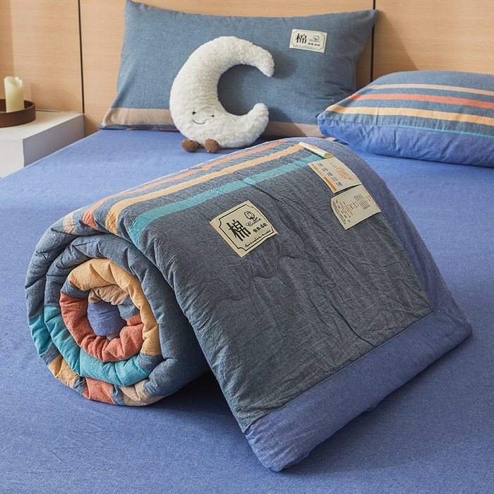 91家纺网 家纺一手货源 找家纺 招财星家纺 2025新款新疆棉花被夏被100%里外全棉棉花夏被无印风全棉色织水洗棉夏凉被空调被春秋被单人可机洗 京都