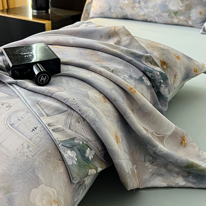 91家纺网 家纺一手货源 找家纺 仟网汇 2025新款棉代尔轻奢系列四件套 花期如梦