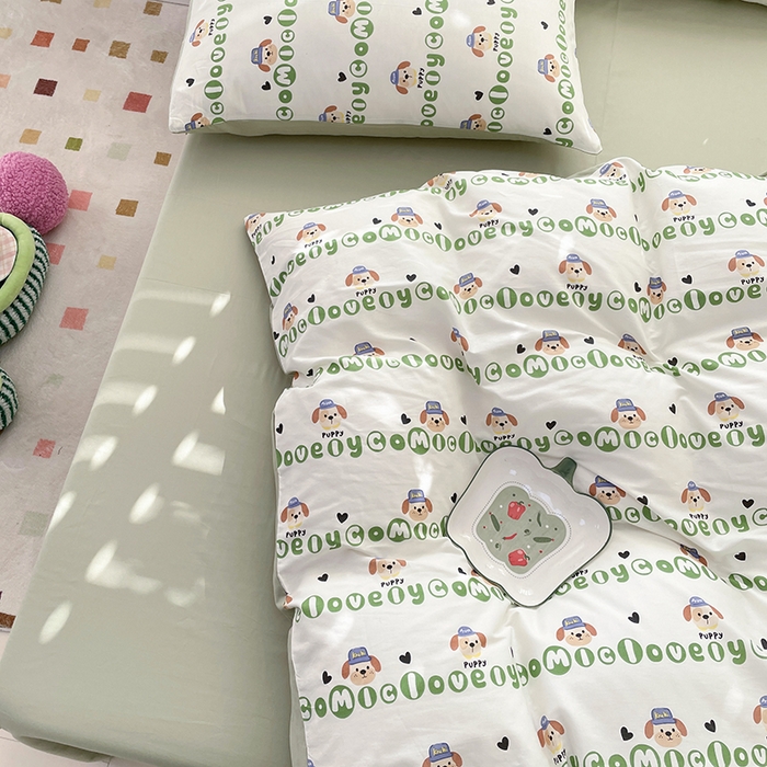 91家纺网 家纺一手货源 找家纺 宜家坊 2025新款全棉13070单床单床笠纯棉单品枕套床笠床单（有预缩尺寸 售后无忧 免费提供买家秀） 字母狗