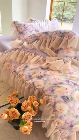 91家纺网 家纺一手货源 找家纺 仟网汇 2025新款韩版棉代尔法式四件套 卡洛琳