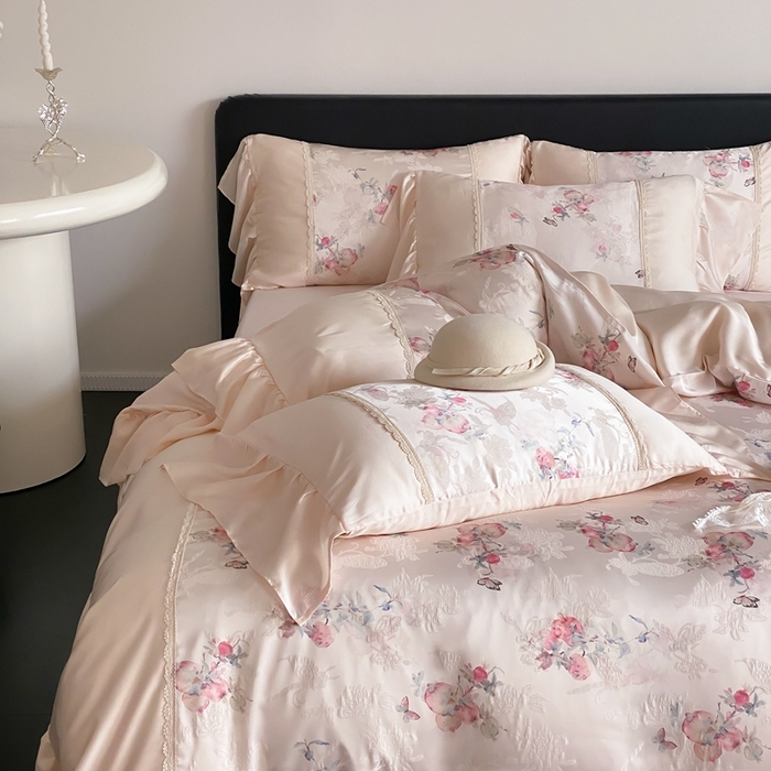 91家纺网 家纺一手货源 找家纺 （总）黛舒家居 2025新款兰精天丝刺绣提花四件套-梦蝶