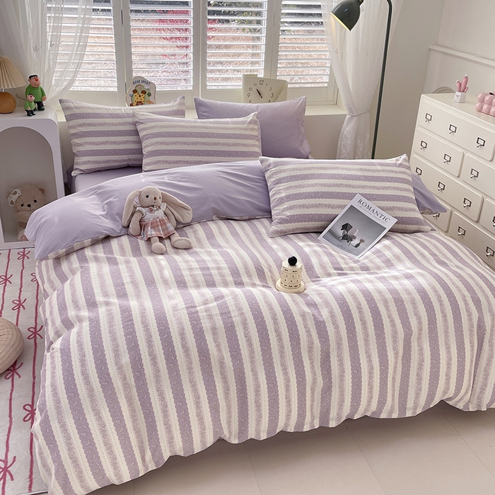 91家纺网 家纺一手货源 找家纺 宜家坊 2025热款全棉四件套学生床三件套单品床单床笠单被套印花小清新卡通碎花纯棉三四件套 紫朱花