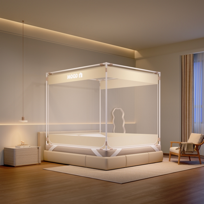 91家纺网 家纺一手货源 找家纺 卓尔居 2025新款成人坐床外穿蚊帐系列-mood mood.浅米