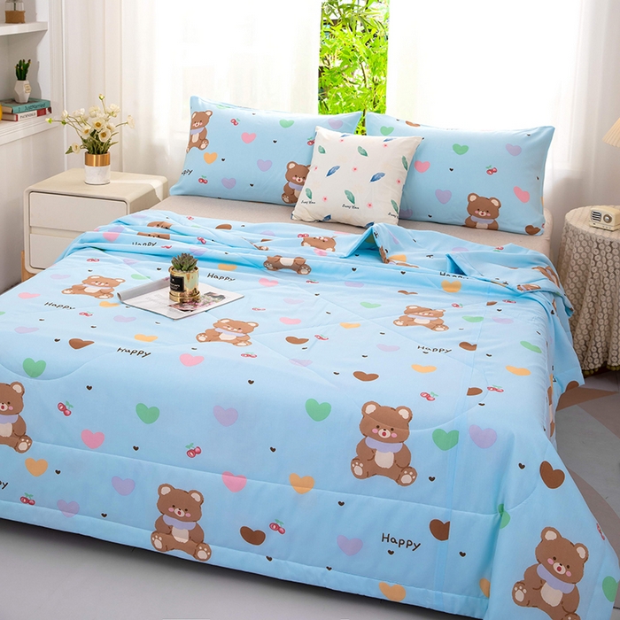 91家纺网 家纺一手货源 找家纺 天瑜 2024新款棉绸苏香绸舒香绸夏被人造棉夏凉被 爱心熊蓝