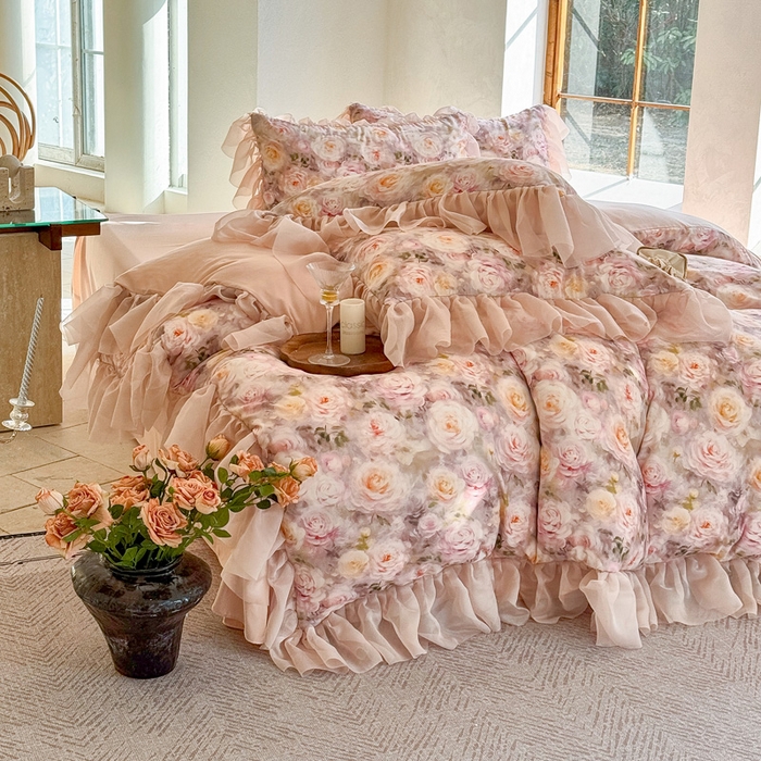 91家纺网 家纺一手货源 找家纺 仟网汇 2025新款韩版棉代尔法式四件套 爱丽丝