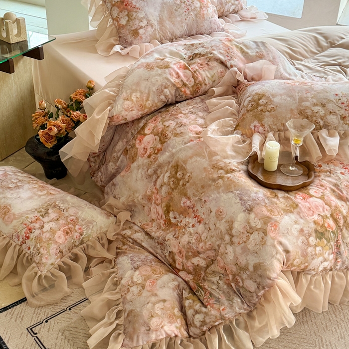 91家纺网 家纺一手货源 找家纺 仟网汇 2025新款韩版棉代尔法式四件套 清风晓