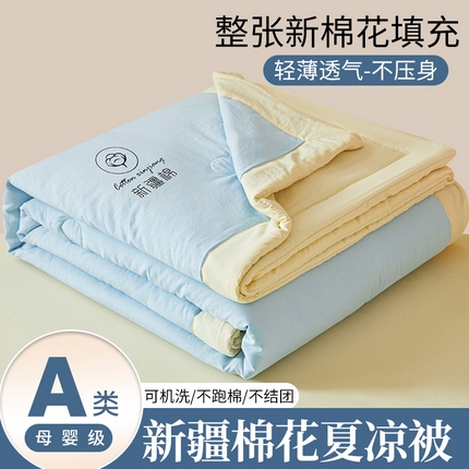 晓时候 2025新款无印风水洗棉新疆棉花被夏被夏凉被空调被子 素夏-蓝黄