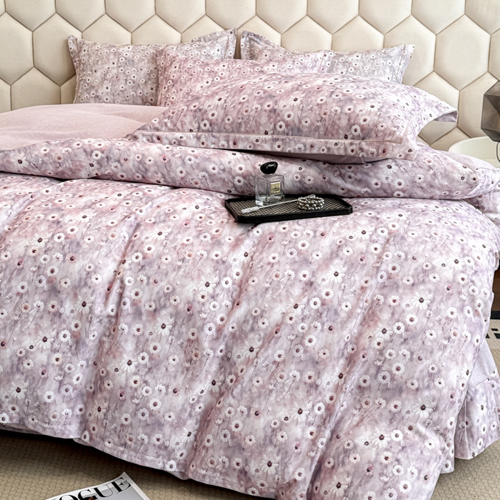 91家纺网 家纺一手货源 找家纺 2025年新款全棉长绒棉数码印花四件套思妍-紫