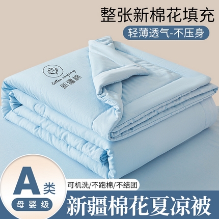 晓时候 2025新款无印风水洗棉新疆棉花被夏被夏凉被空调被子 素夏-天蓝