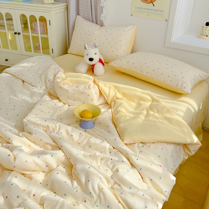 91家纺网 家纺一手货源 找家纺 弗苓家纺 2025 A类有氧针织双层纱夏被四件套直播爆款 奶油波波