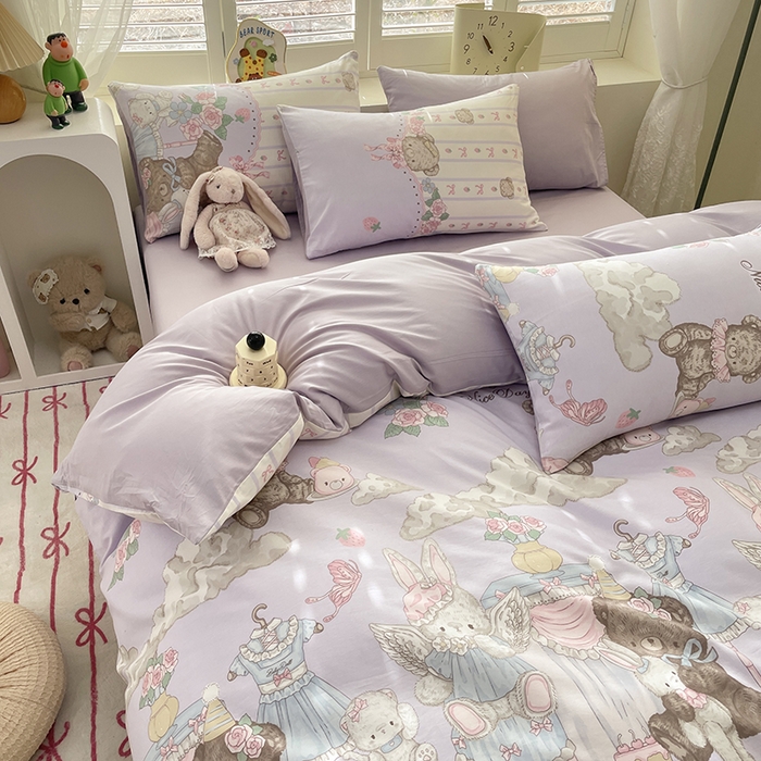 91家纺网 家纺一手货源 找家纺 宜家坊 2025全棉13070单被套印花小清新卡通碎花纯棉单品被套枕套（有预缩售后无忧 免费提供买家秀） 童话镇