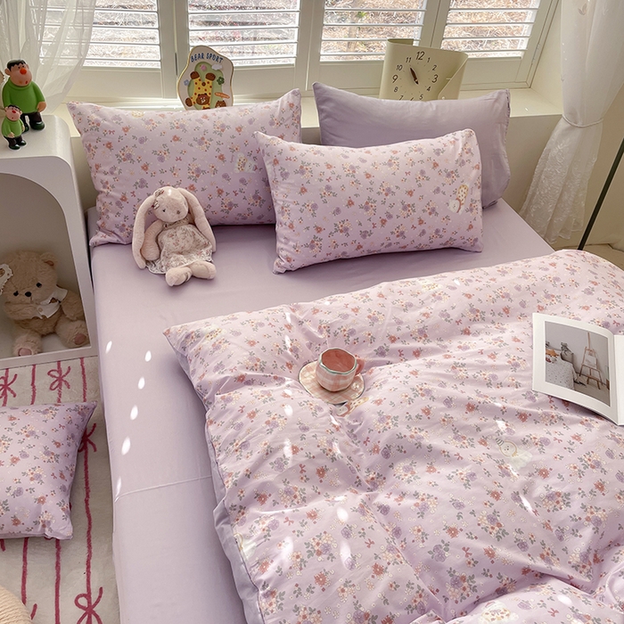 91家纺网 家纺一手货源 找家纺 宜家坊 2025新款全棉13070单床单床笠纯棉单品枕套床笠床单（有预缩尺寸 售后无忧 免费提供买家秀） 紫荆花猫