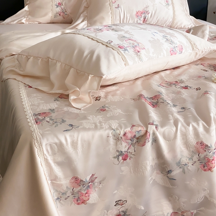 91家纺网 家纺一手货源 找家纺 （总）黛舒家居 2025新款兰精天丝刺绣提花夏被四件套-梦蝶