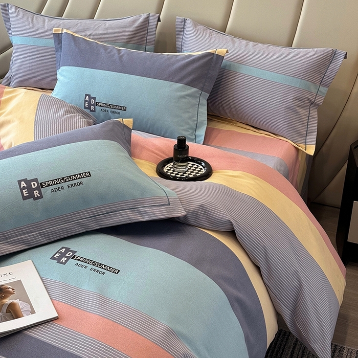 91家纺网 家纺一手货源 找家纺 海洋家纺 2026新款全棉磨毛四件套 潮青春 蓝