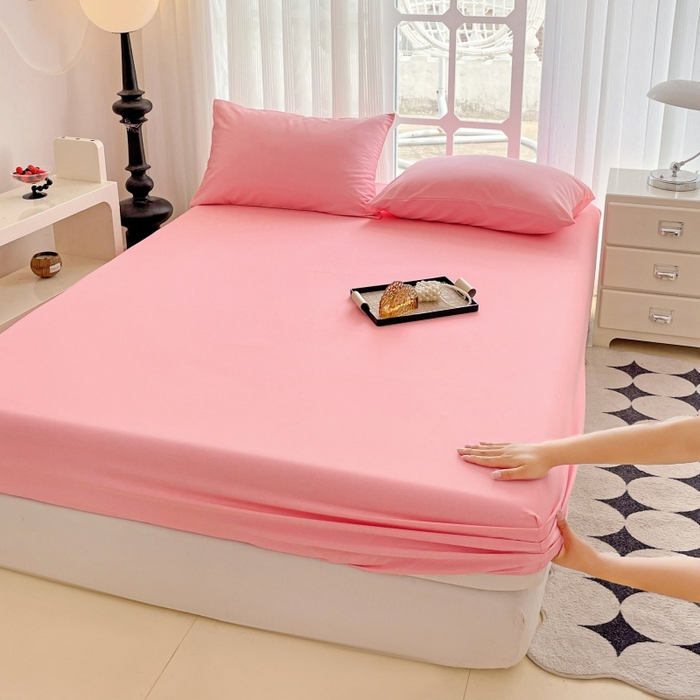 91家纺网 家纺一手货源 找家纺 金丝兔 2025新款亲肤纯色床笠系列 纯色床笠-叠拍图-玉色