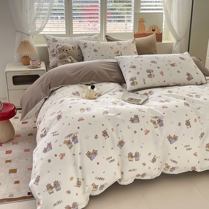 91家纺网 家纺一手货源 找家纺 宜家坊 2025热款全棉四件套学生床三件套单品床单床笠单被套印花小清新卡通碎花纯棉三四件套 卡皮吧啦