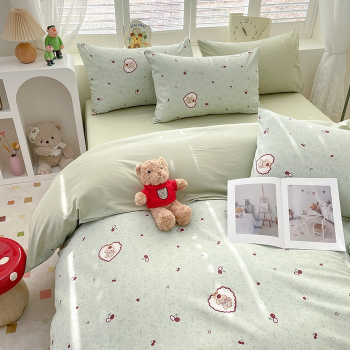91家纺网 家纺一手货源 找家纺 宜家坊 2025全棉13070单被套印花小清新卡通碎花纯棉单品被套枕套（有预缩售后无忧 免费提供买家秀） 小可爱樱桃
