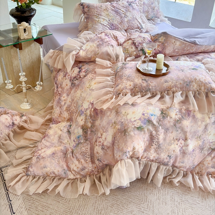 91家纺网 家纺一手货源 找家纺 仟网汇 2025新款韩版棉代尔法式四件套 达芙妮