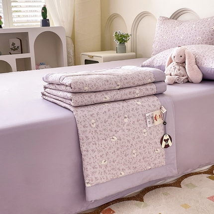 丫丫2025新款里外全棉棉花夏被风格2 紫色蝴蝶结