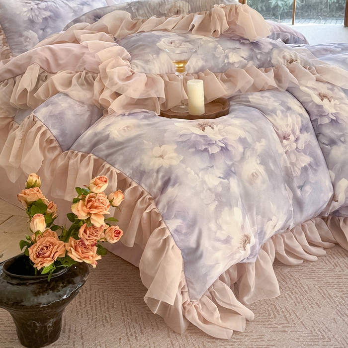 91家纺网 家纺一手货源 找家纺 仟网汇 2025新款韩版棉代尔法式四件套 迷迭香