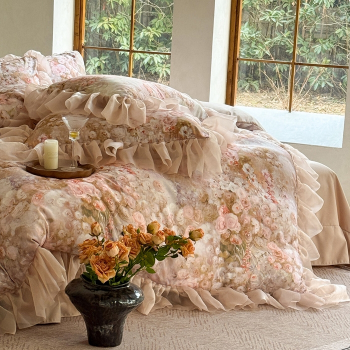 91家纺网 家纺一手货源 找家纺 仟网汇 2025新款韩版棉代尔法式四件套 清风晓