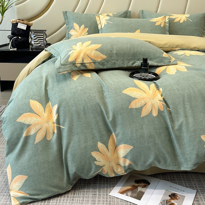 91家纺网 家纺一手货源 找家纺 海洋家纺 2025新款全棉磨毛四件套 枫叶絮