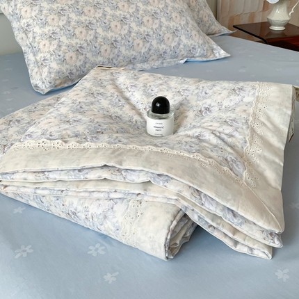 91家纺网 家纺一手货源 找家纺 帕拉美拉 2025新款全棉法式风玉米夏被春秋被玉米被三件套四件套 杏园暖秋（灰）