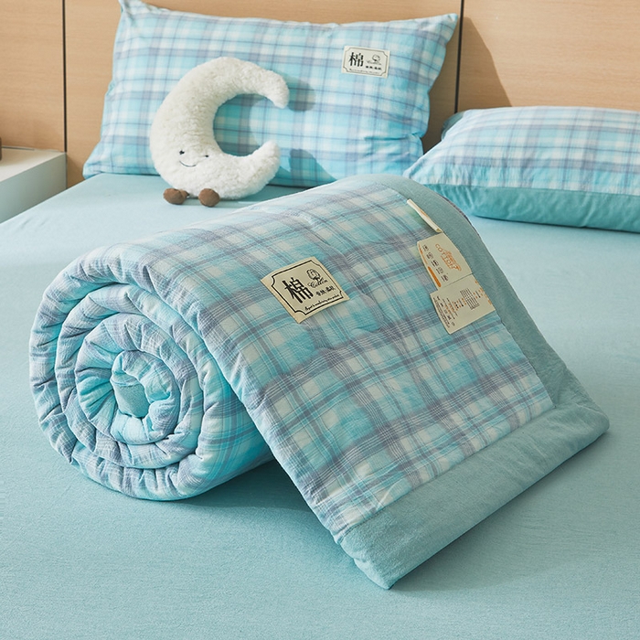 91家纺网 家纺一手货源 找家纺 招财星家纺 2025新款新疆棉花被夏被100%里外全棉棉花夏被无印风全棉色织水洗棉夏凉被空调被春秋被单人可机洗 海潮