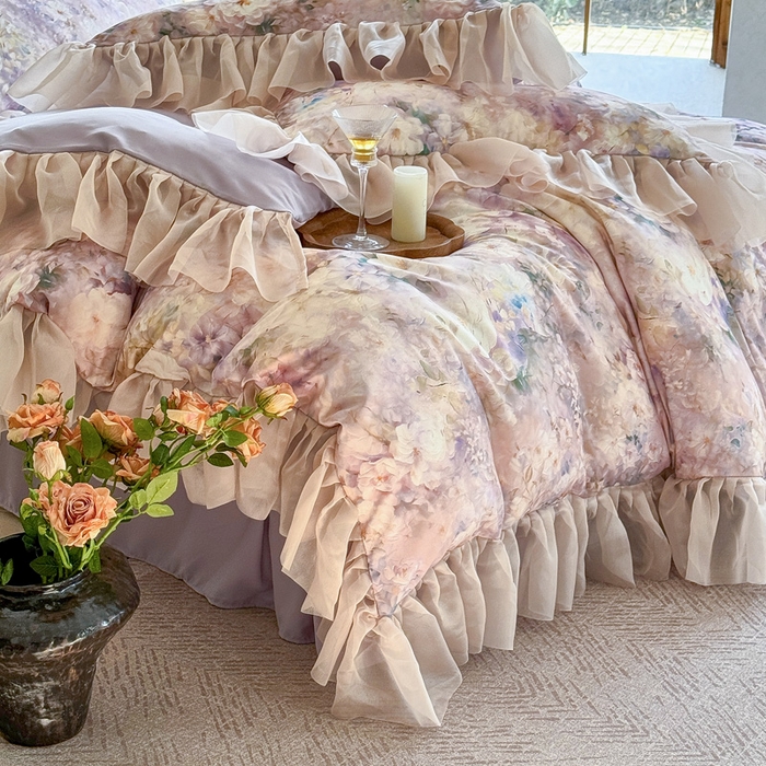 91家纺网 家纺一手货源 找家纺 仟网汇 2025新款韩版棉代尔法式四件套 达芙妮