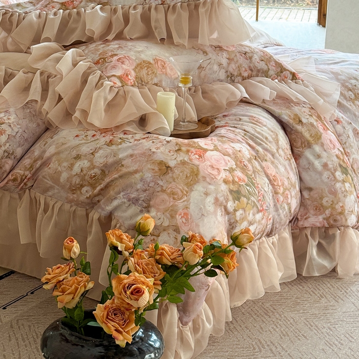 91家纺网 家纺一手货源 找家纺 仟网汇 2025新款韩版棉代尔法式四件套 清风晓