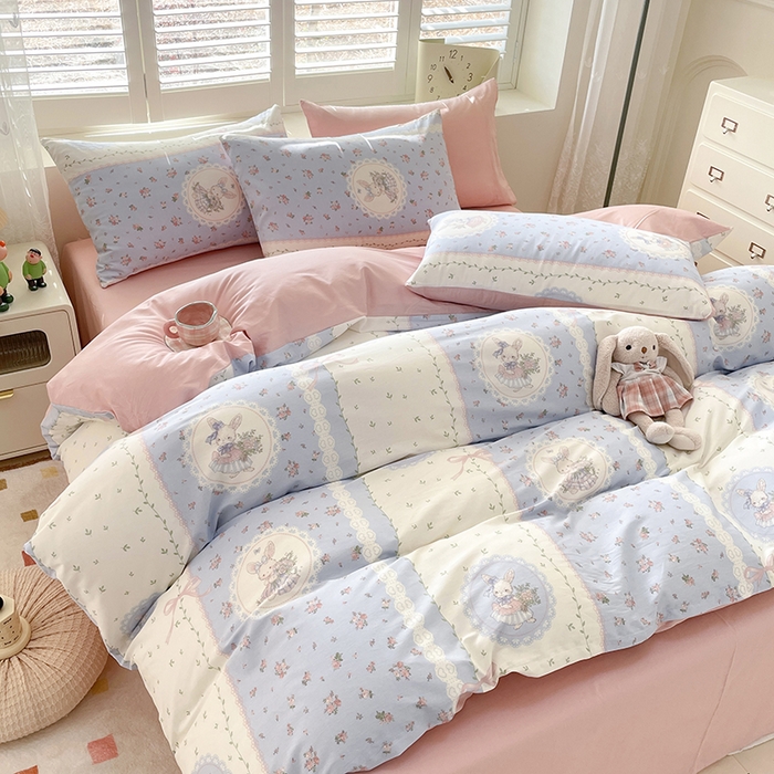 91家纺网 家纺一手货源 找家纺 宜家坊 2025热款全棉四件套学生床三件套单品床单床笠单被套印花小清新卡通碎花纯棉三四件套 爱丽丝