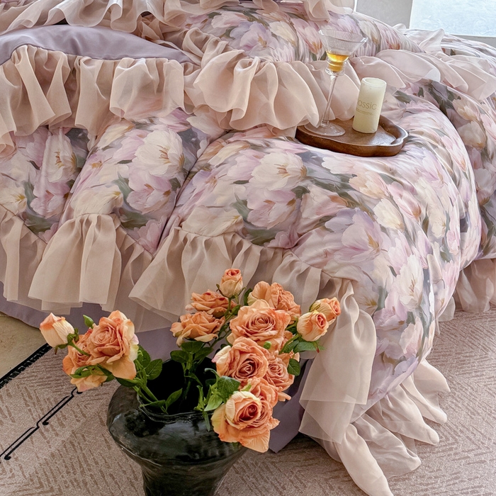 91家纺网 家纺一手货源 找家纺 仟网汇 2025新款韩版棉代尔法式四件套 仙本娜