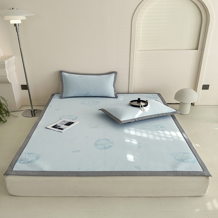 网客家纺 2025新款高分子PE（聚乙烯）提花凉感软席 圆梦玫瑰-蓝