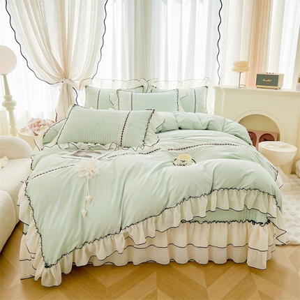 鑫棉坊 2025年新款全棉床盖四件套-花影倾梦 花影倾梦-薄荷绿