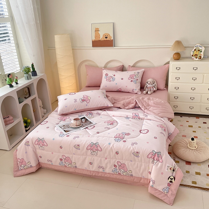 91家纺网 家纺一手货源 找家纺 丫丫2025全棉夏被碎花卡通小清新简约纯棉夏凉被夏被四件套三件套风格三 美乐乐蒂