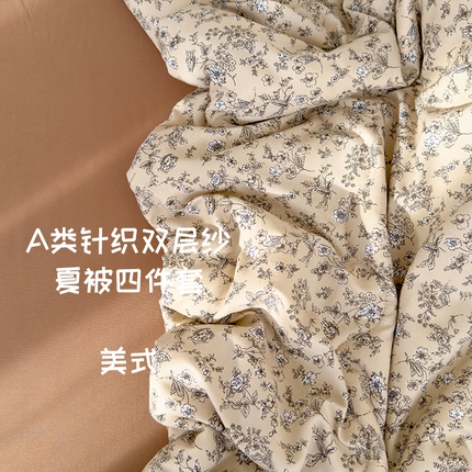 弗苓家纺 2025 A类有氧针织双层纱夏被四件套直播爆款 美式