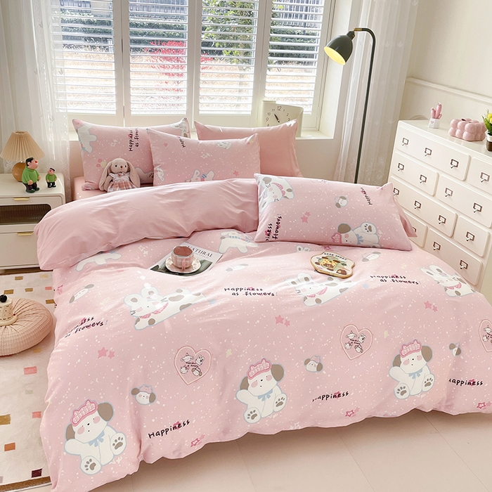 91家纺网 家纺一手货源 找家纺 宜家坊 2025全棉13070单被套印花小清新卡通碎花纯棉单品被套枕套（有预缩售后无忧 免费提供买家秀） 兔与狗