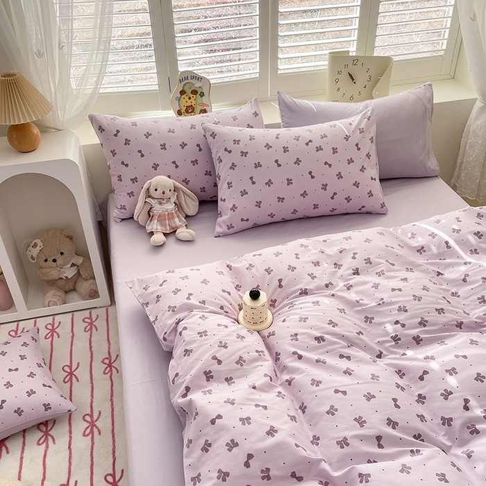 91家纺网 家纺一手货源 找家纺 宜家坊 2025新款全棉13070单床单床笠纯棉单品枕套床笠床单（有预缩尺寸 售后无忧 免费提供买家秀） 紫色蝴蝶结