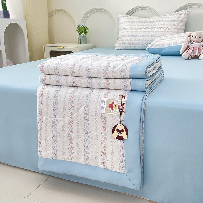 91家纺网 家纺一手货源 找家纺 丫丫2025新款里外全棉棉花夏被风格2 水苏花条纹