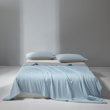 梦恬佳 2025新款高克重140g凉感丝冰丝仿锦氨夏凉被被子被芯 旷野-蓝拼灰